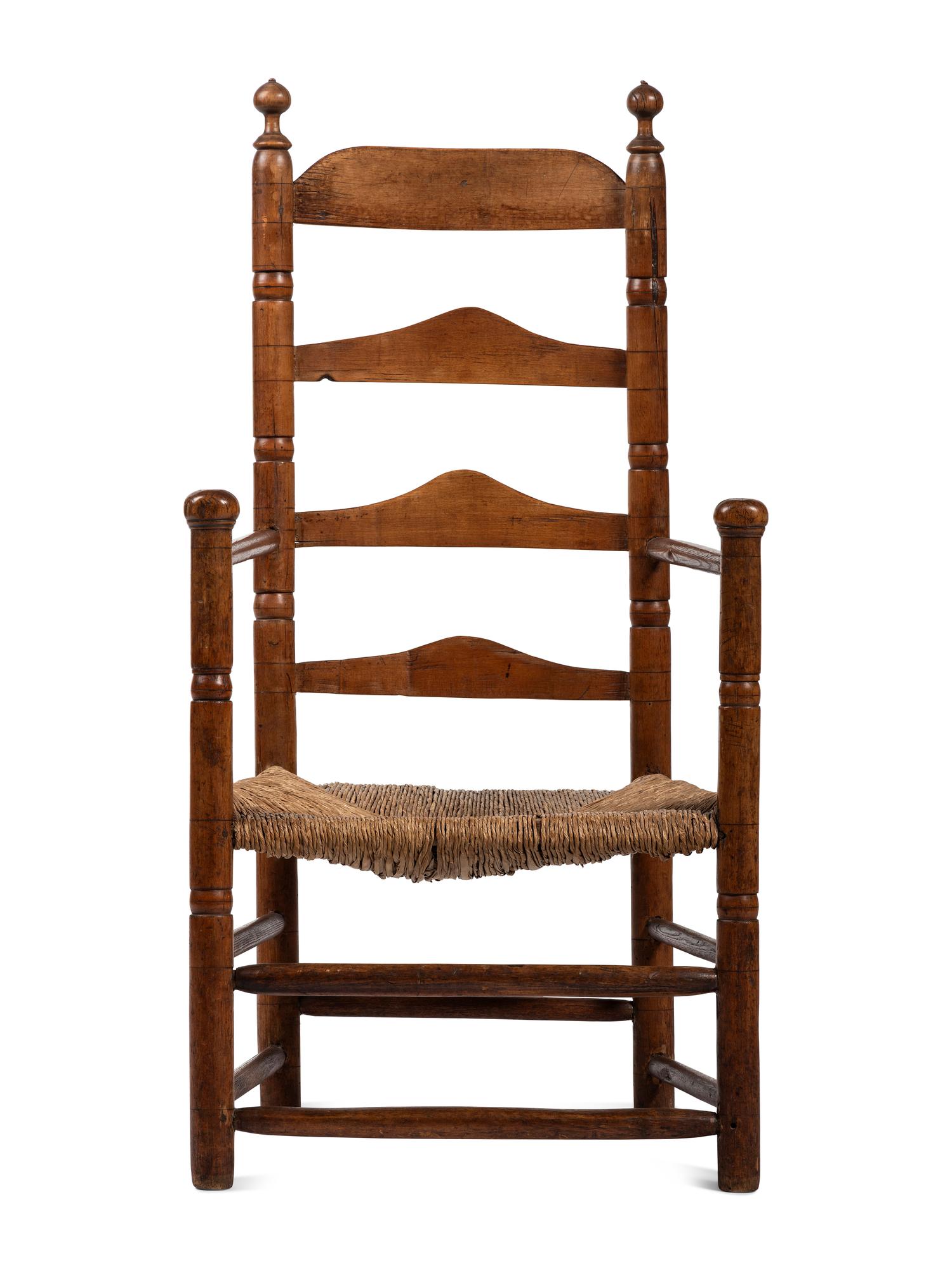 A Pilgrim Century Slat-Back Rush-Seat Armchair