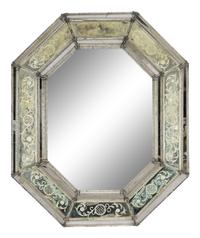 A Large Venetian Etched Glass Octagonal Parclose Mirror