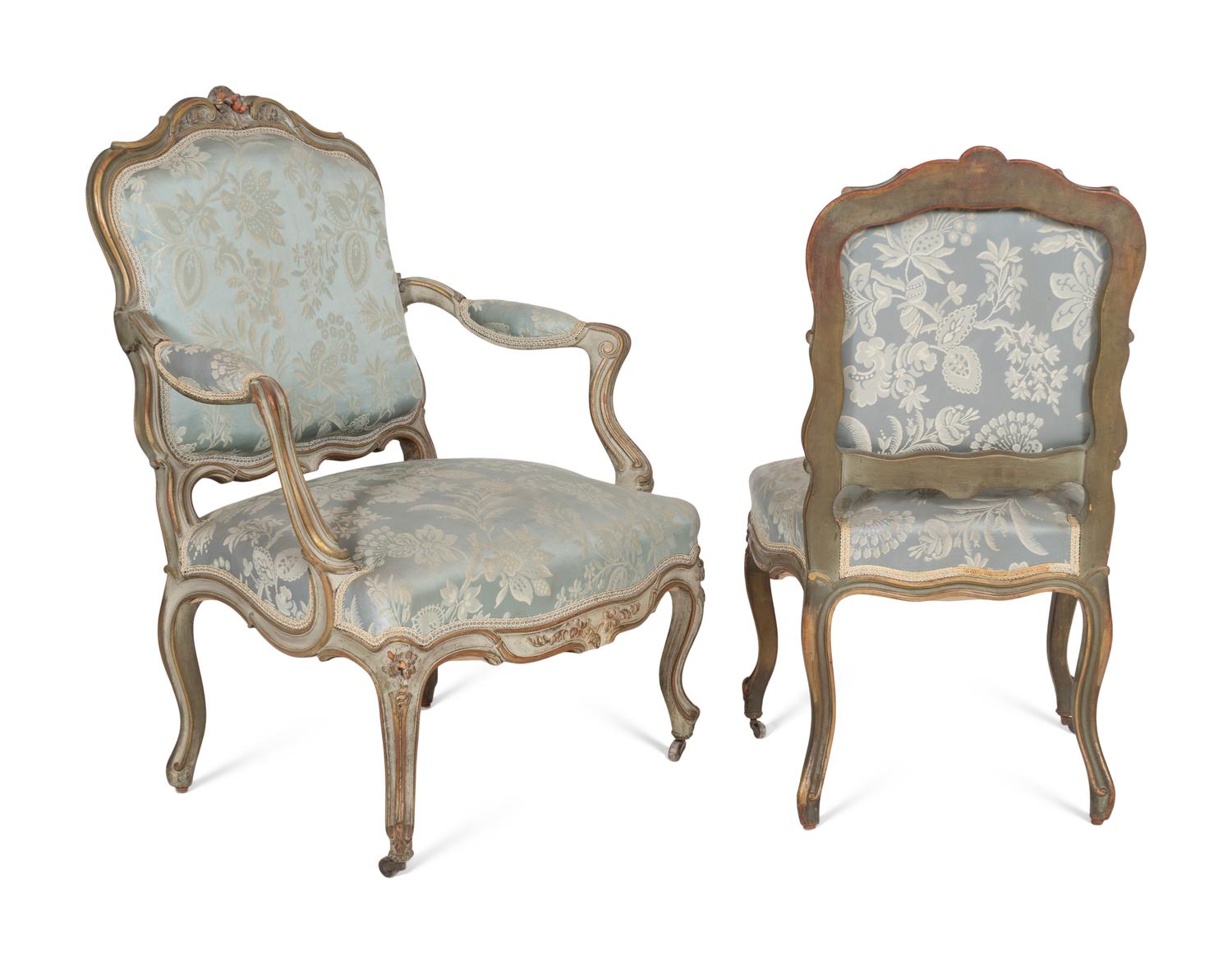 A Set of Five Louis XV Style Blue-Painted Chairs