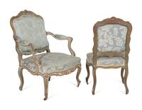 A Set of Five Louis XV Style Blue-Painted Chairs