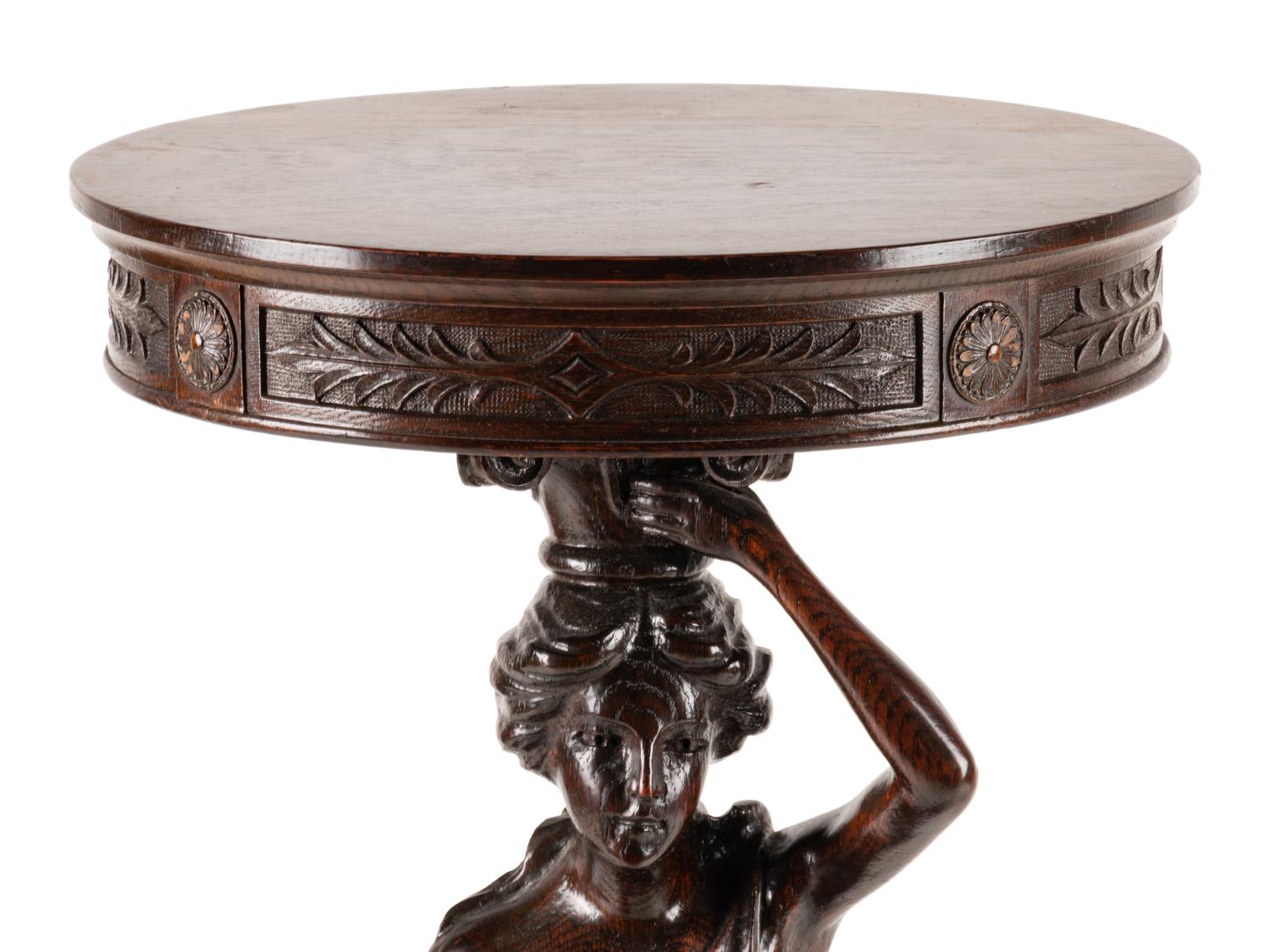 A Victorian Carved Oak Figural Pedestal