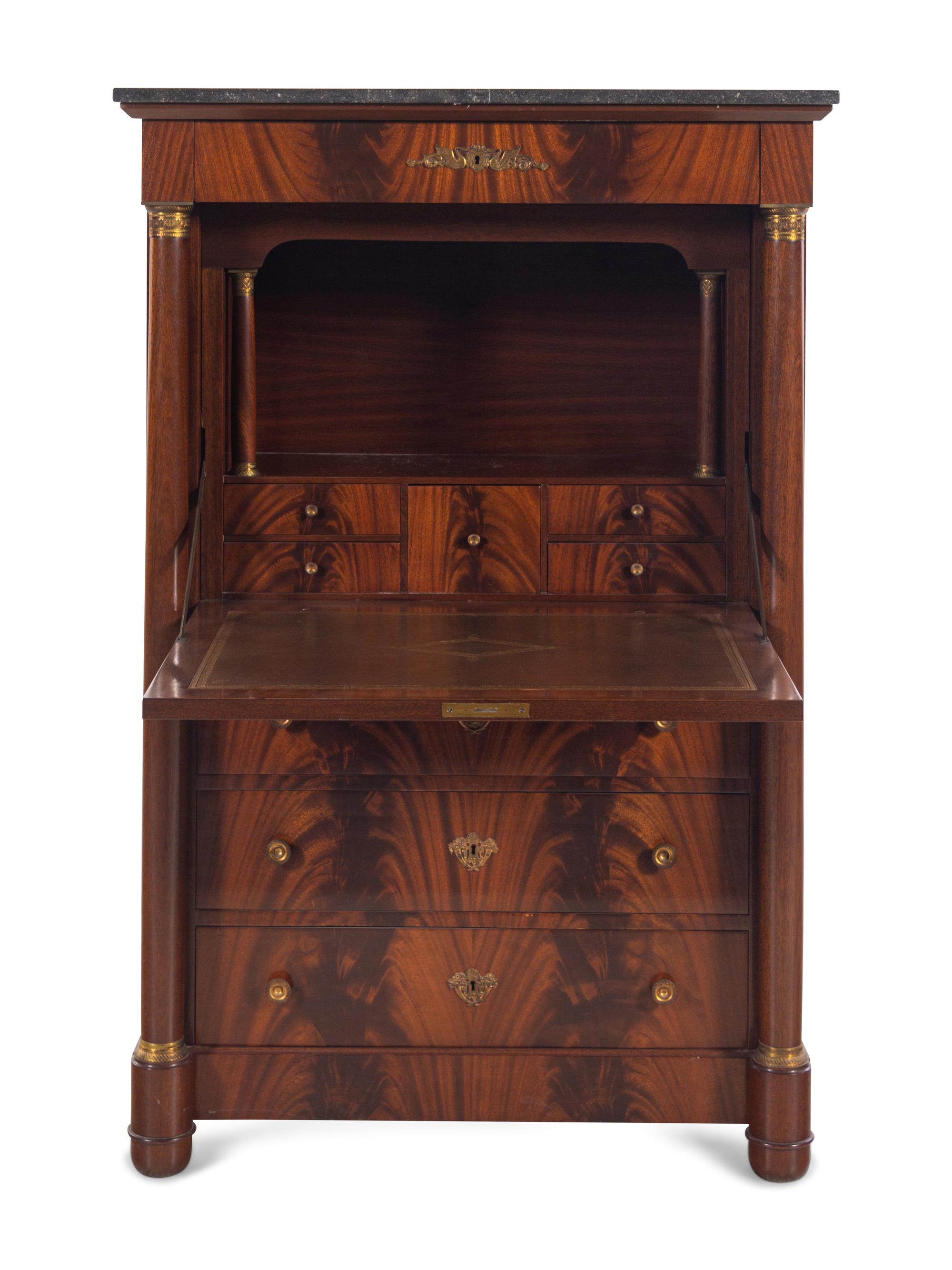 An Empire Style Mahogany Marble-Top Secrétaire à Abattant