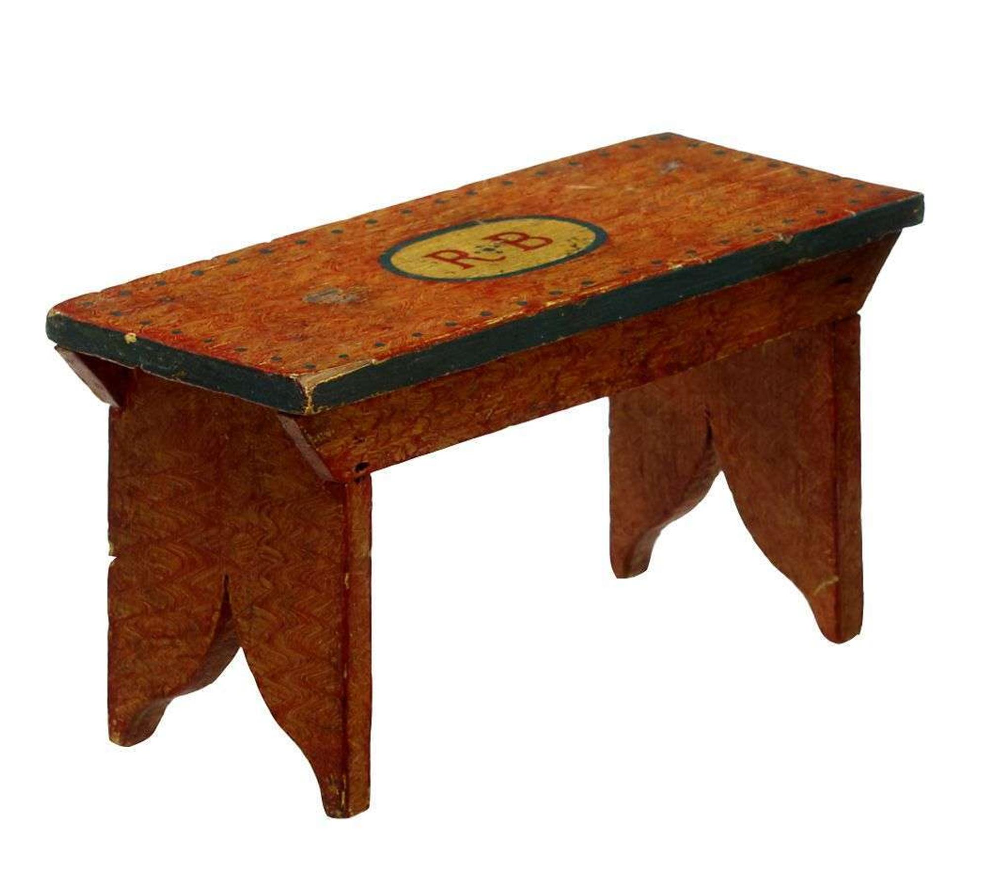 Miniature painted and decorated bench 19th century