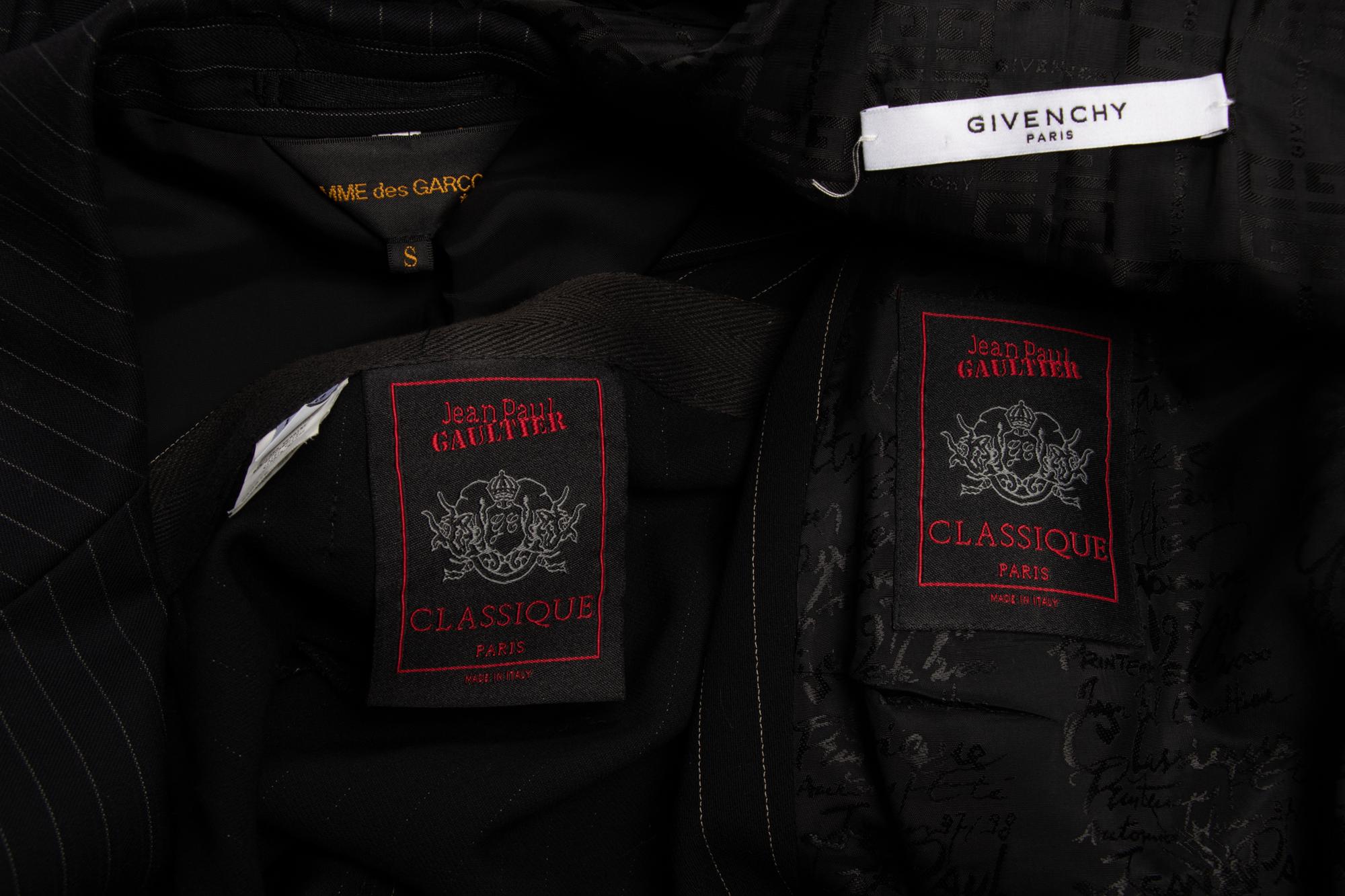 Comme des Garçons Jacket, Givenchy Jacket, and Jean Paul Gaultier Pinstripe Suit