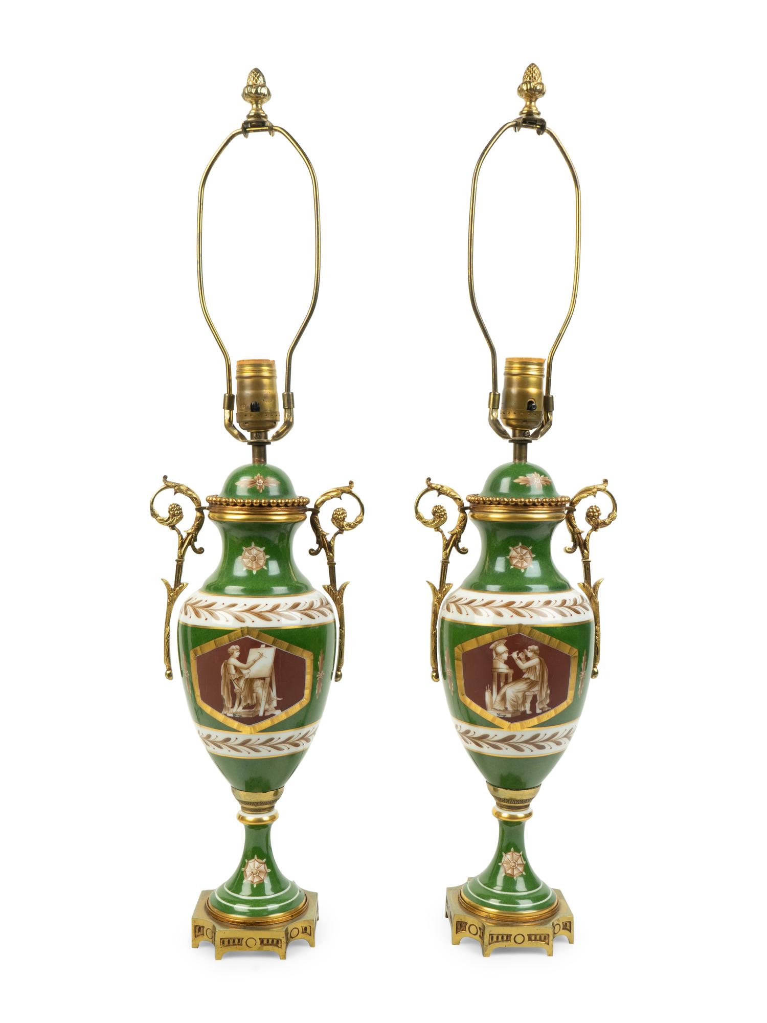 A Pair of Paris Porcelain and Gilt Metal Urns Mounted as Lamps — 19TH CENTURY
