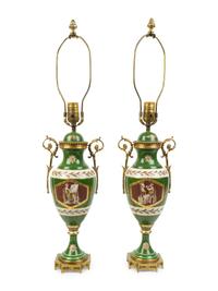 A Pair of Paris Porcelain and Gilt Metal Urns Mounted as Lamps — 19TH CENTURY