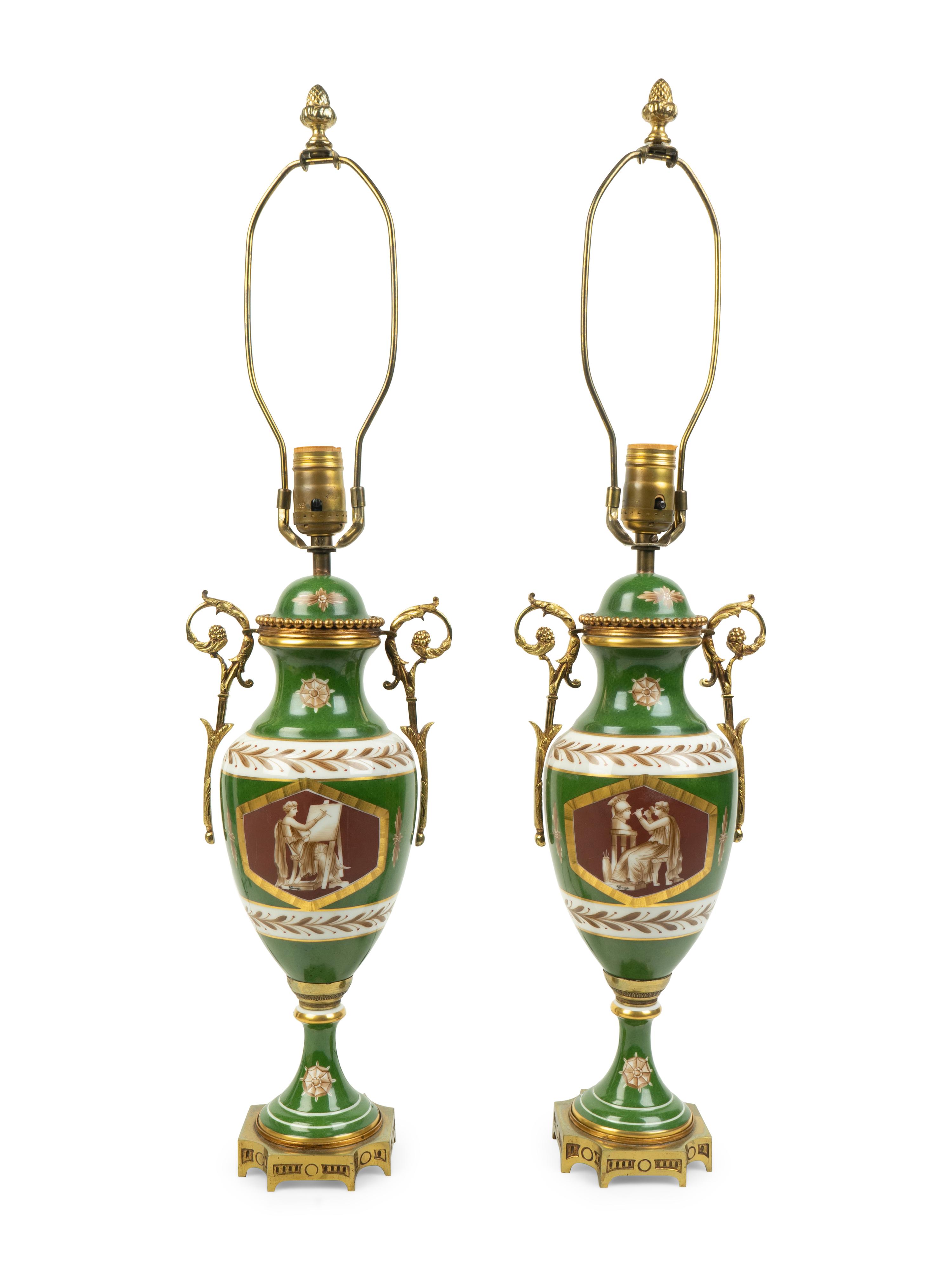 A Pair of Paris Porcelain and Gilt Metal Urns Mounted as Lamps — 19TH CENTURY