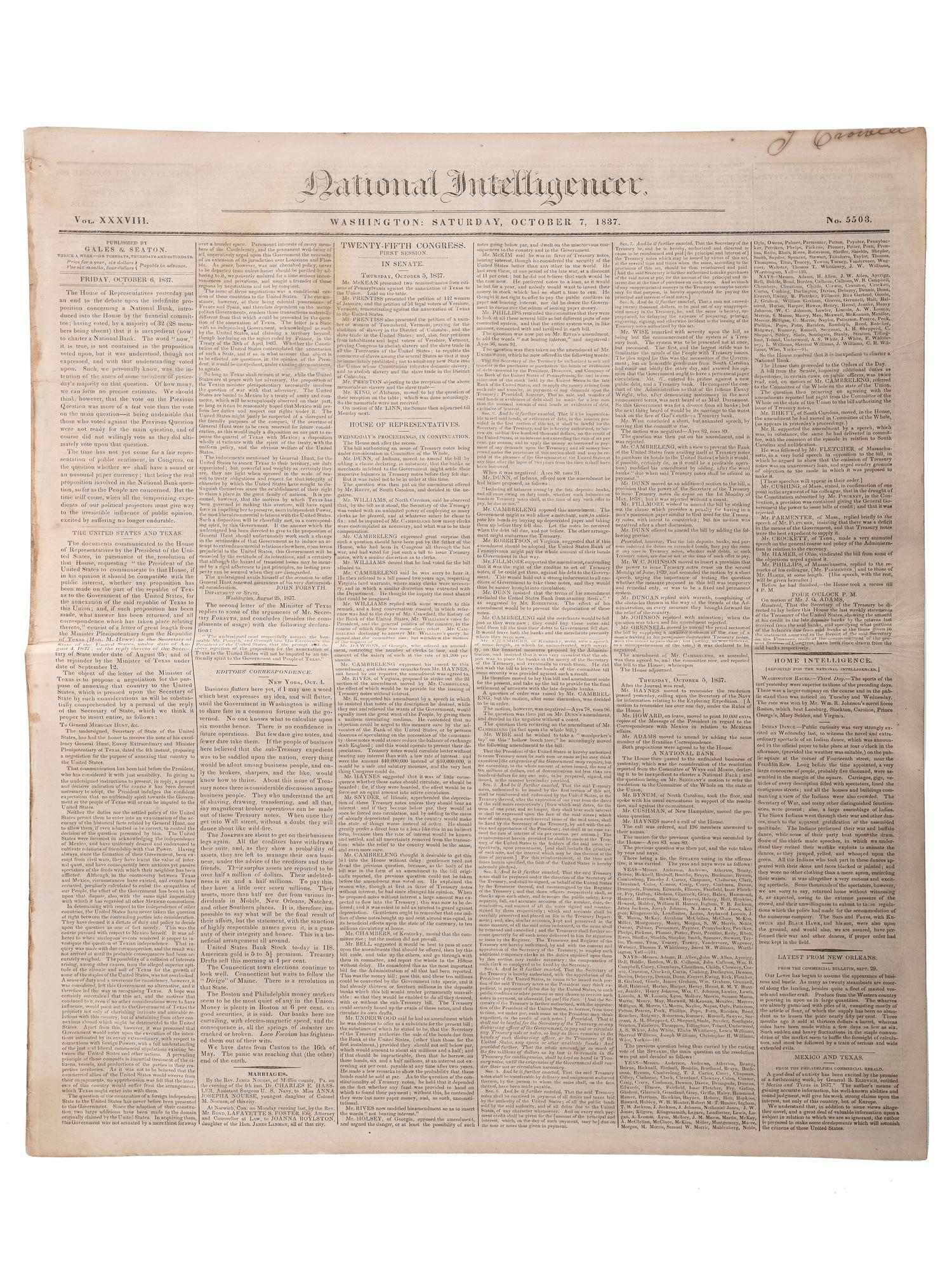 [SLAVERY & ABOLITION]. Advertisements for the return of freedom seekers published in 7 issues of The National Intelligencer . Washington, DC: 1831-1858.