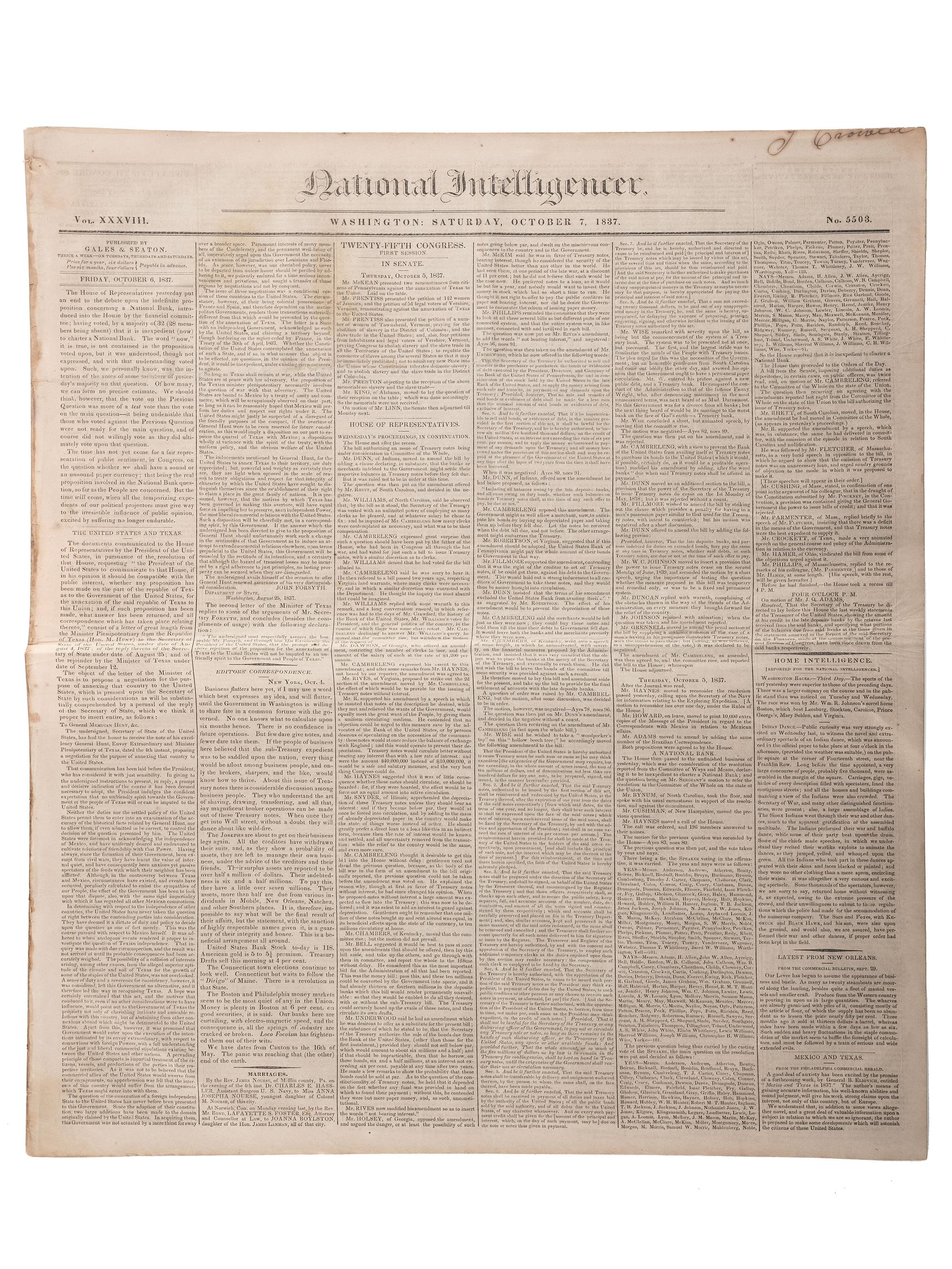 [SLAVERY & ABOLITION]. Advertisements for the return of freedom seekers published in 7 issues of The National Intelligencer . Washington, DC: 1831-1858.