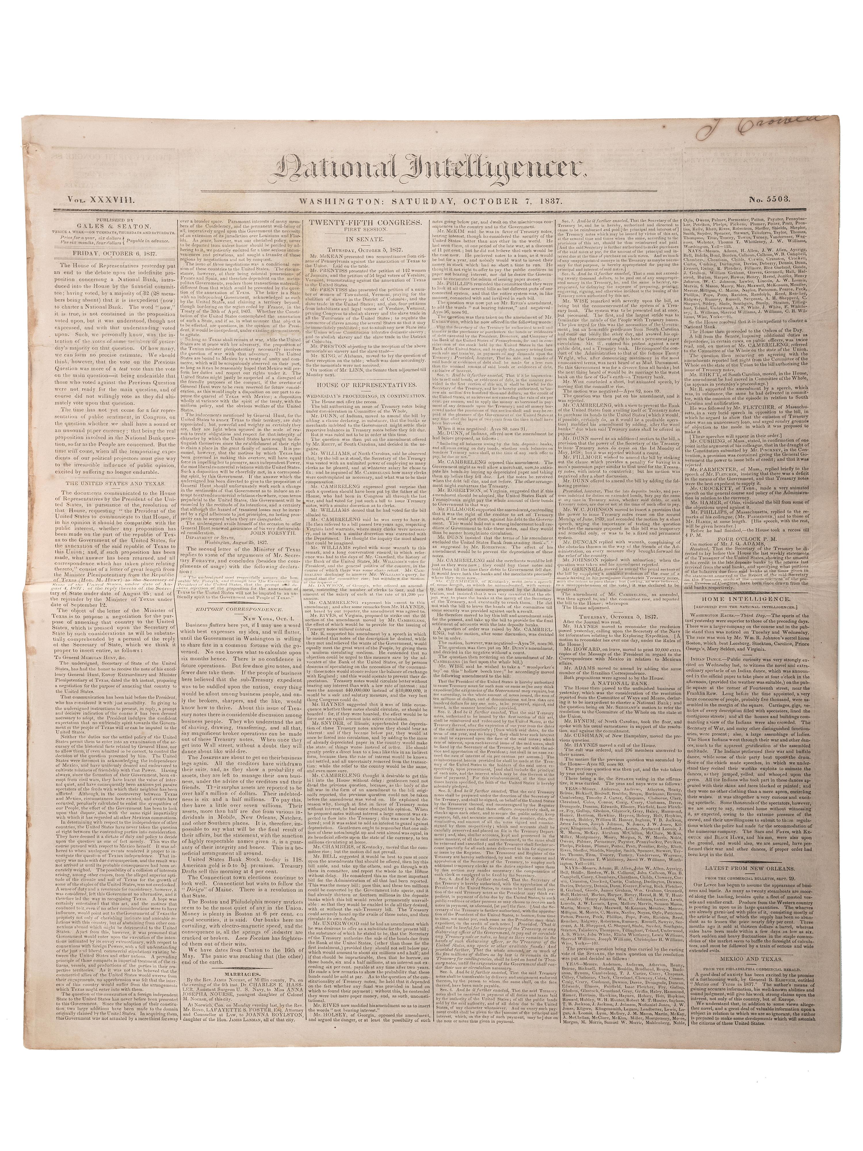 [SLAVERY & ABOLITION]. Advertisements for the return of freedom seekers published in 7 issues of The National Intelligencer . Washington, DC: 1831-1858.
