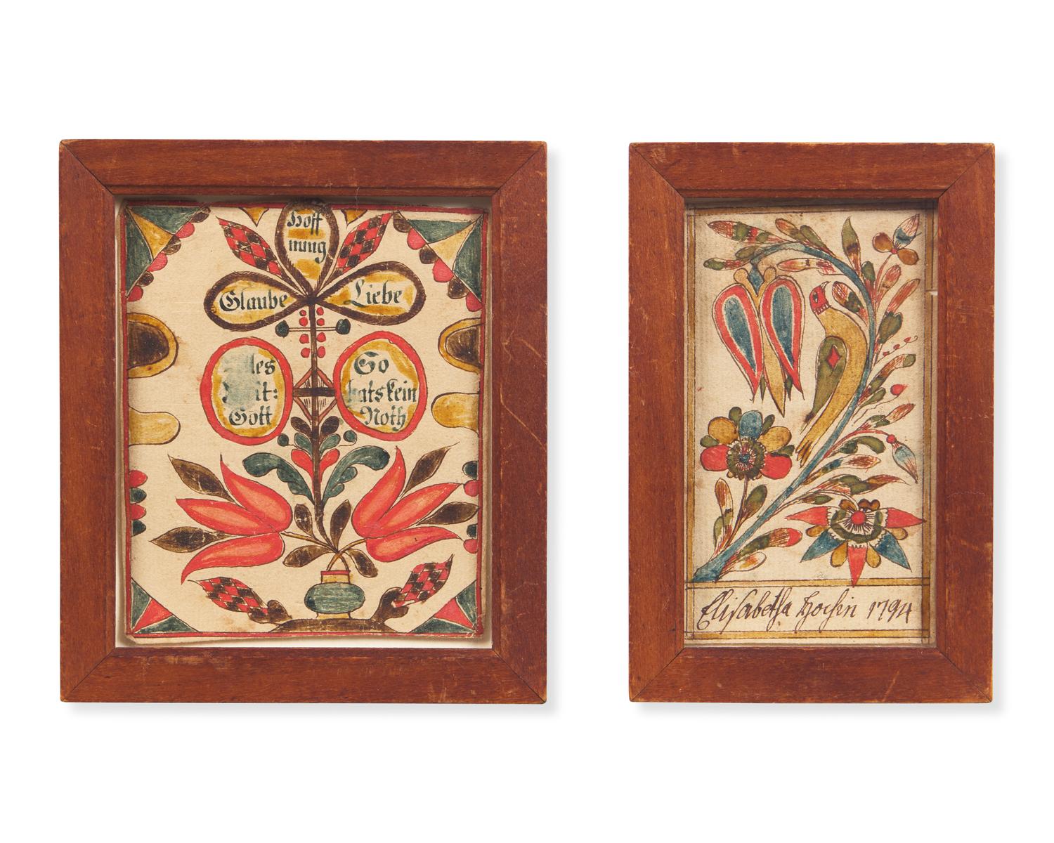 Two Fraktur Bookplates, Pennsylvania, Late 18th / Early 19th Century