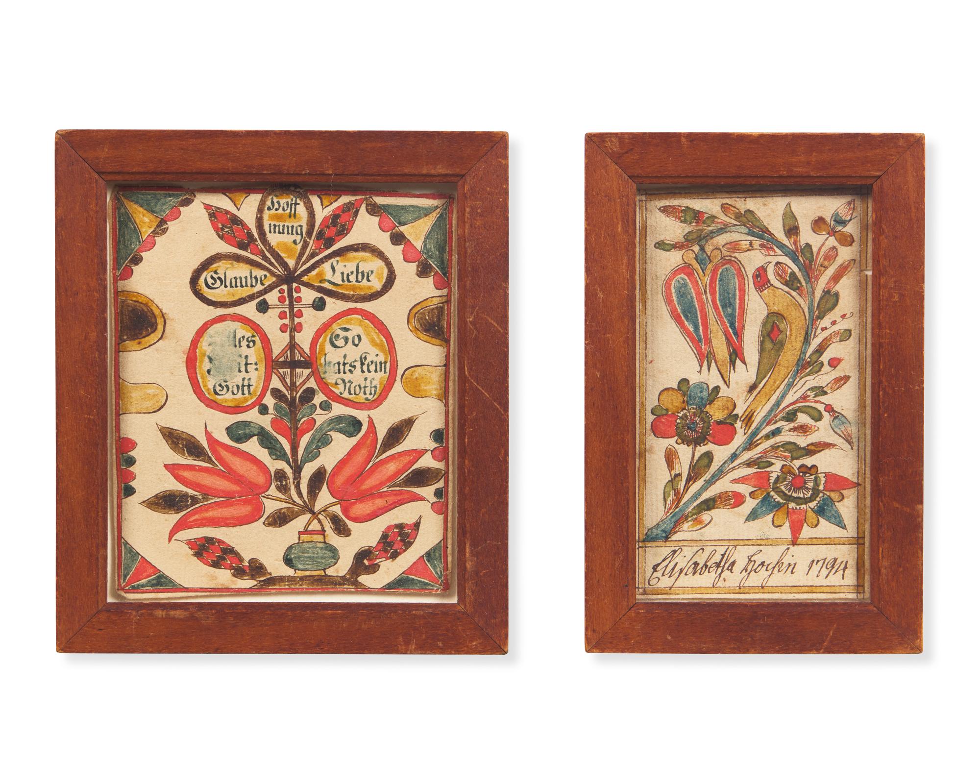 Two Fraktur Bookplates, Pennsylvania, Late 18th / Early 19th Century