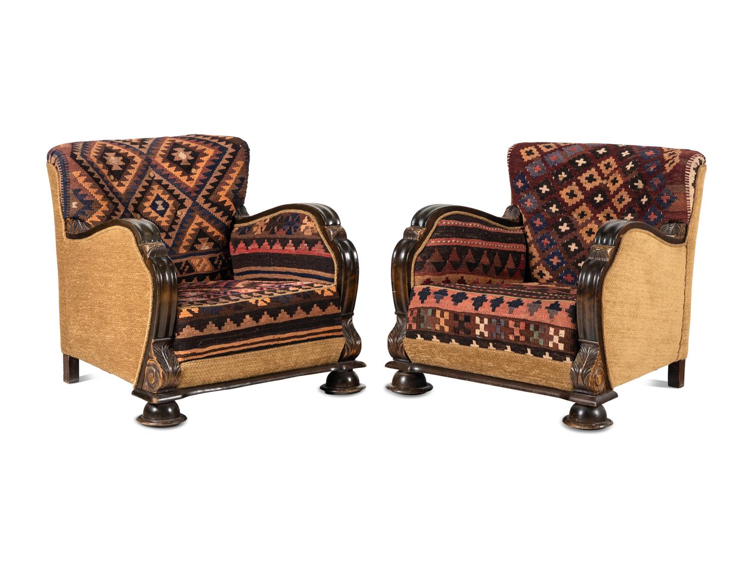 A Pair of Kilim Upholstered Club Chairs