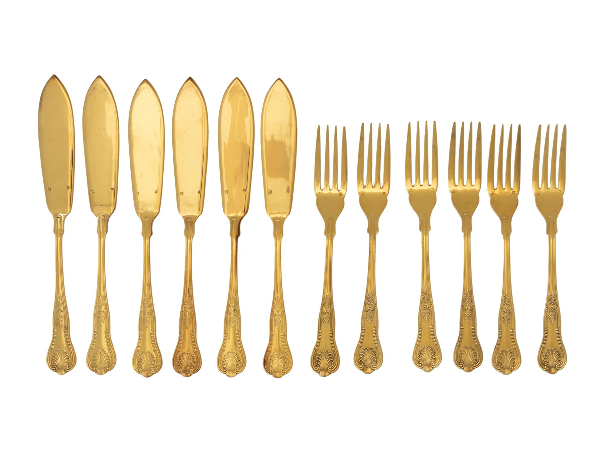A French Gold-Plated Fish Service for Twelve