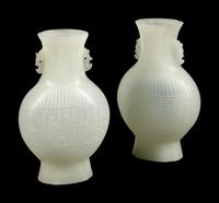 A Pair of Chinese Export Carved White Glass Vases