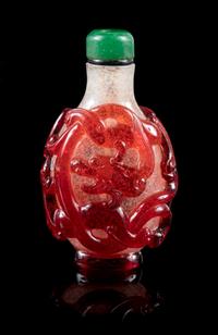 A Fine Red Overlay 'Snowstorm' Glass Snuff Bottle Height 2 5/8 inches. — PROBABLY IMPERIAL, ATTRIBUTED TO THE PALACE WORKSHOPS, 1740-1820