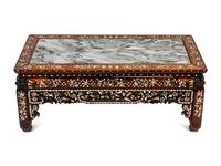 A Chinese Mother-of-Pearl Inlaid Rosewood Settee and a Low Table