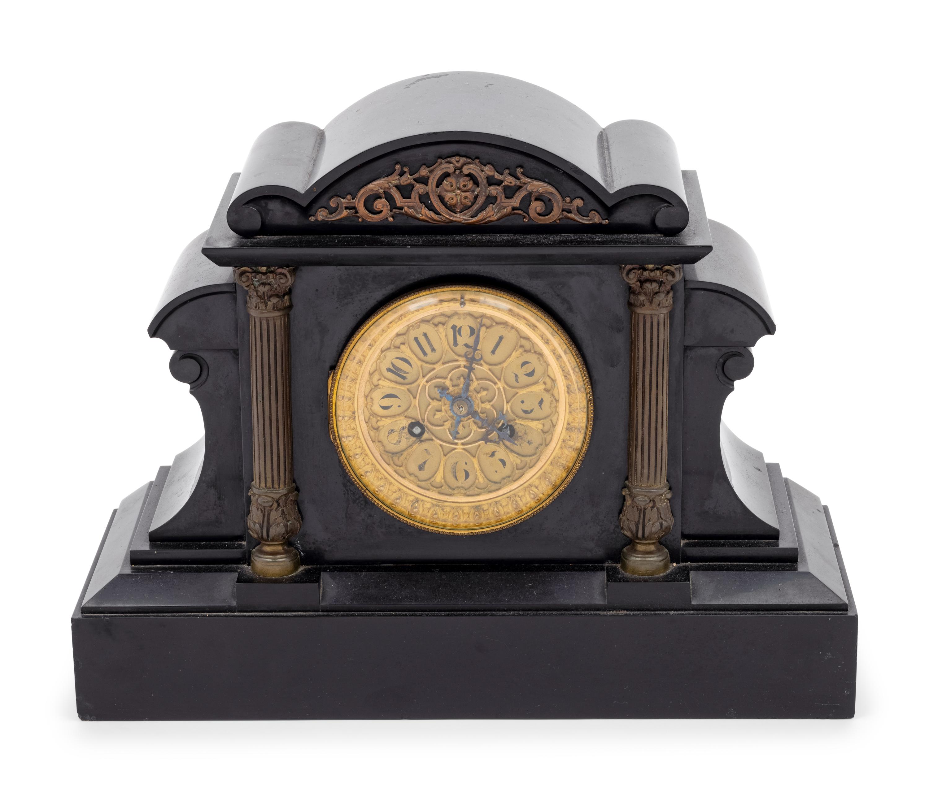 A Gilt Bronze and Slate Mantel Clock Retailed by Tiffany and Co.