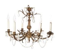 A Pair of French Gilt Metal Six-Light Chandeliers
