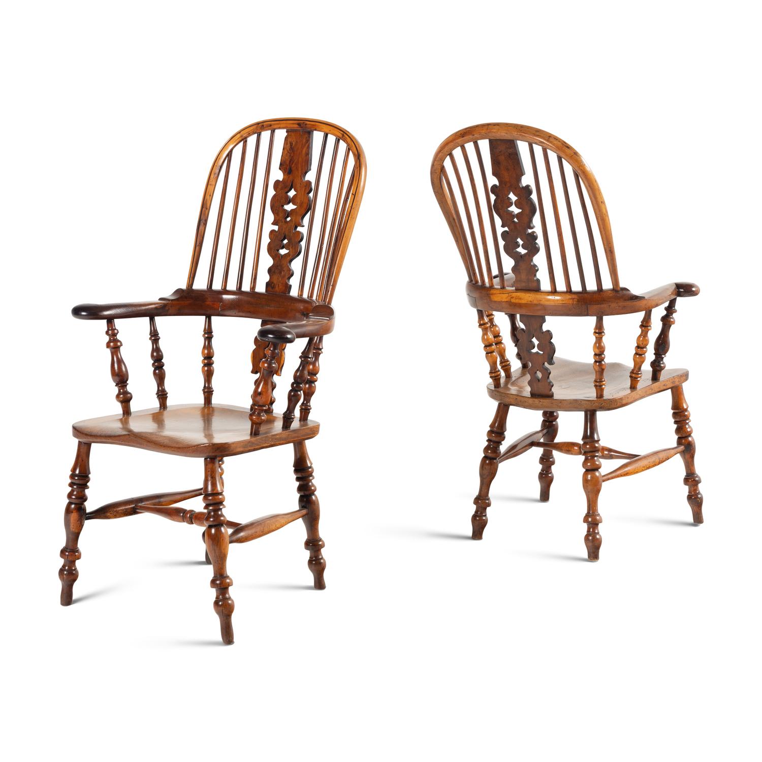 A Near Pair of English Yew and Elm Windsor Chairs
