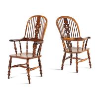 A Near Pair of English Yew and Elm Windsor Chairs