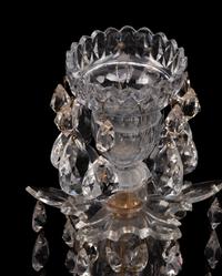 A Pair of Regency Brass and Jasperware Mounted Cut Glass Candlesticks