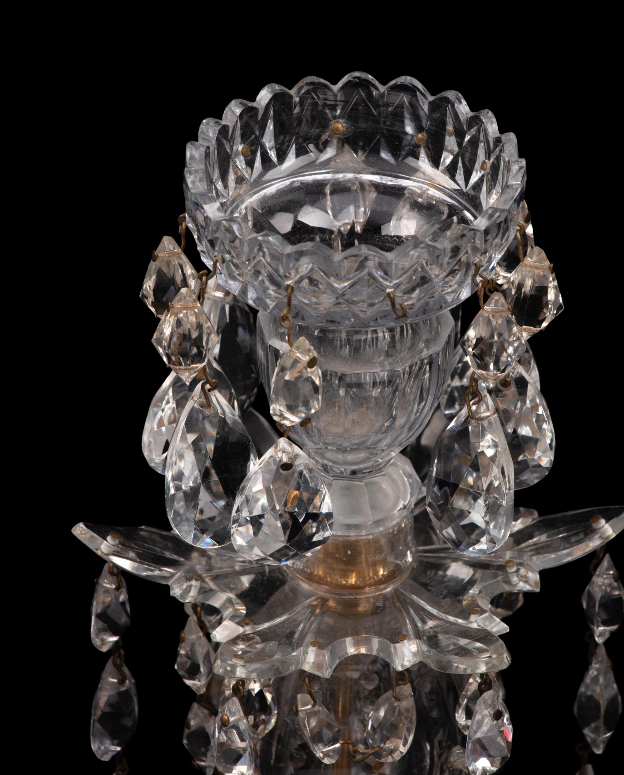 A Pair of Regency Brass and Jasperware Mounted Cut Glass Candlesticks