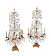 A Pair of French Gilt Bronze and Cut Glass Eight-Light Candelabra