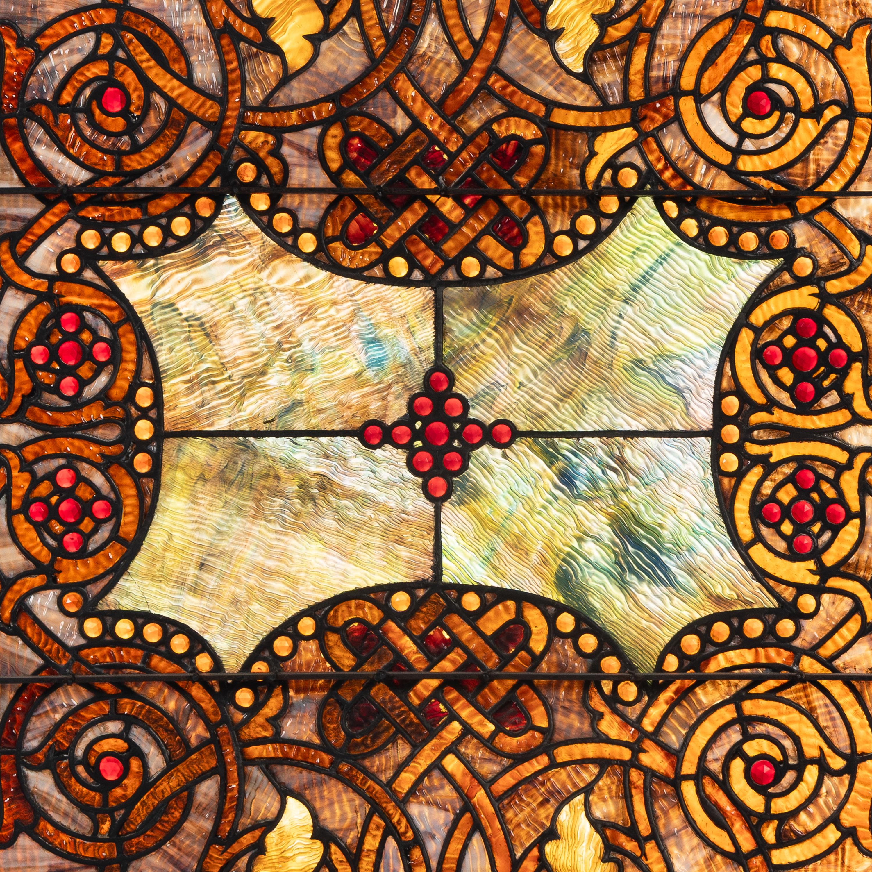 American Stained Glass Early 20th Century — Jeweled & Leaded Glass Window