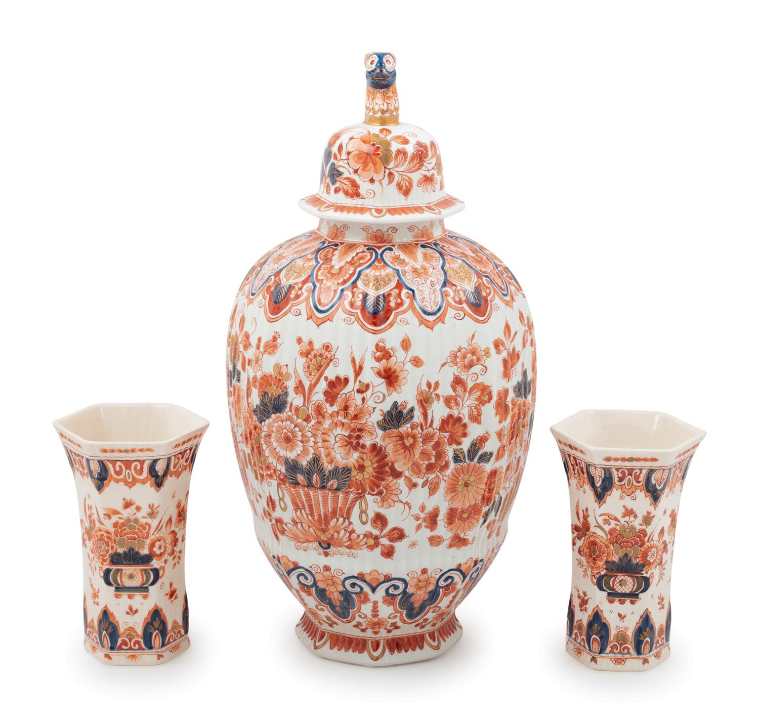 A Delft Porcelain Three-Piece Garniture