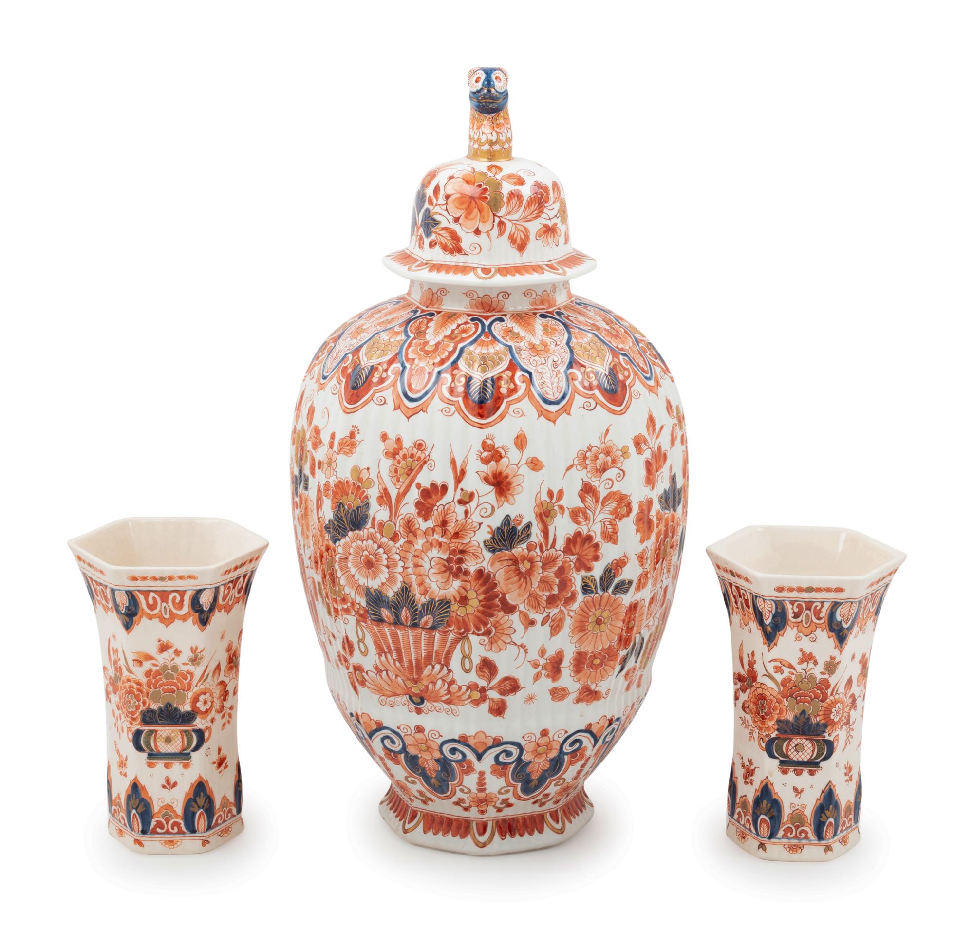 A Delft Porcelain Three-Piece Garniture
