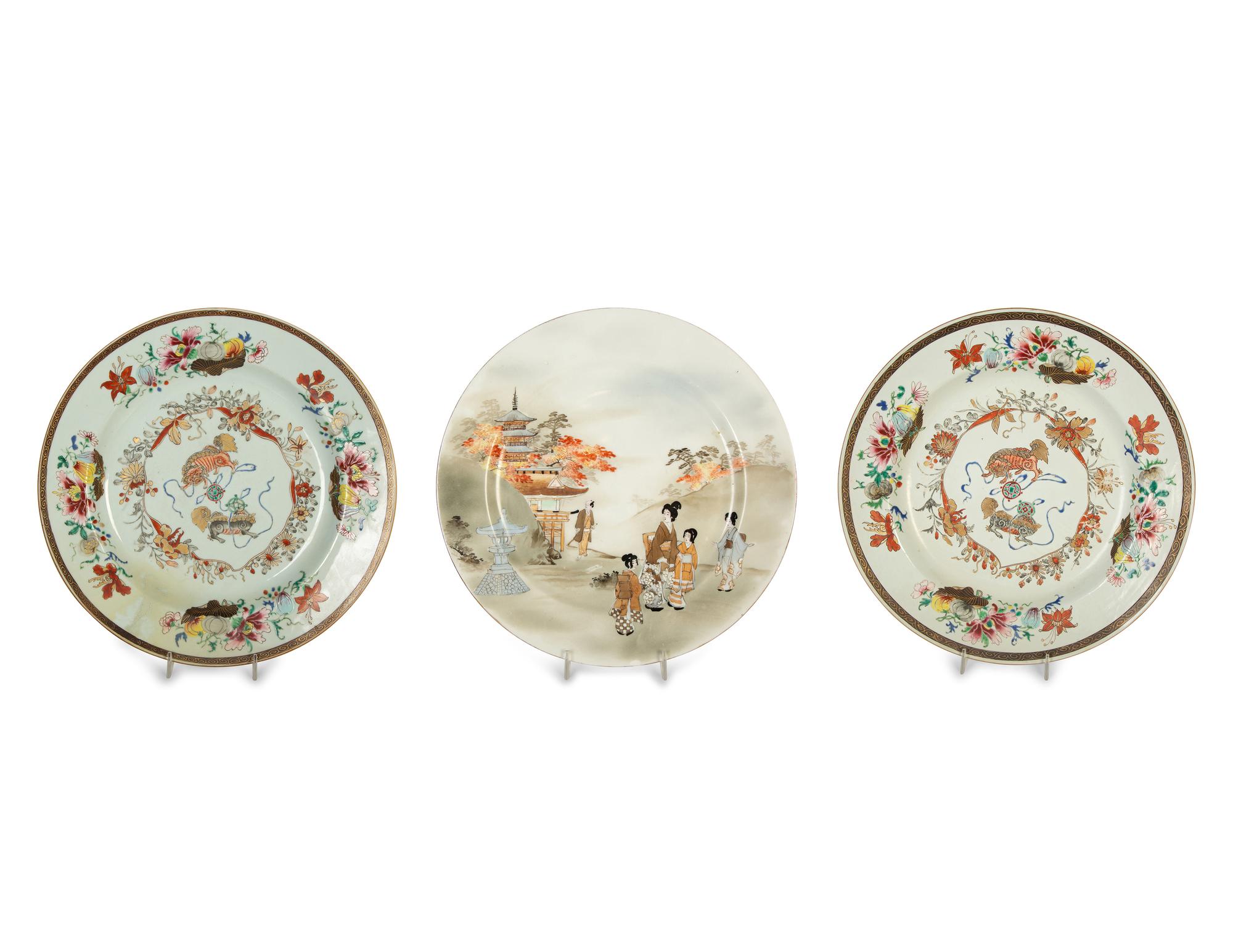 Three Japanese Painted Porcelain Chargers — 20th Century