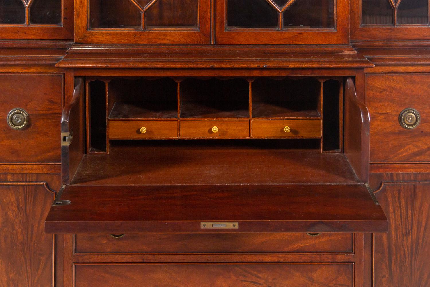 A Regency Style Mahogany Breakfront Secretary Bookcase