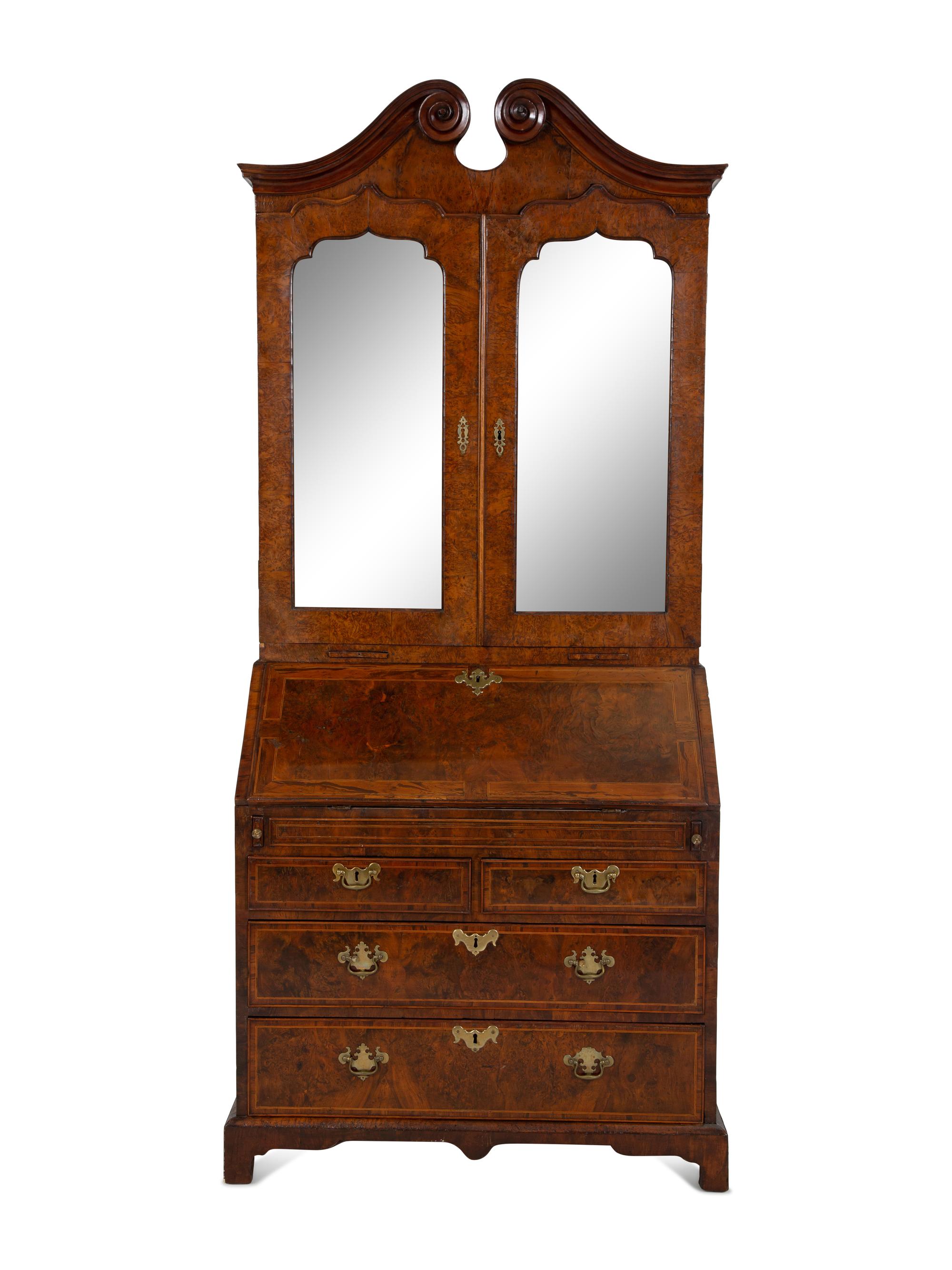 A George I Burr Yew Wood Secretary Bookcase