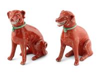 A Pair of Chinese Export Red Glazed Porcelain Seated Dogs