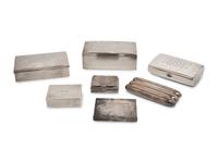 A Group of Silver Table Caskets and Humidors