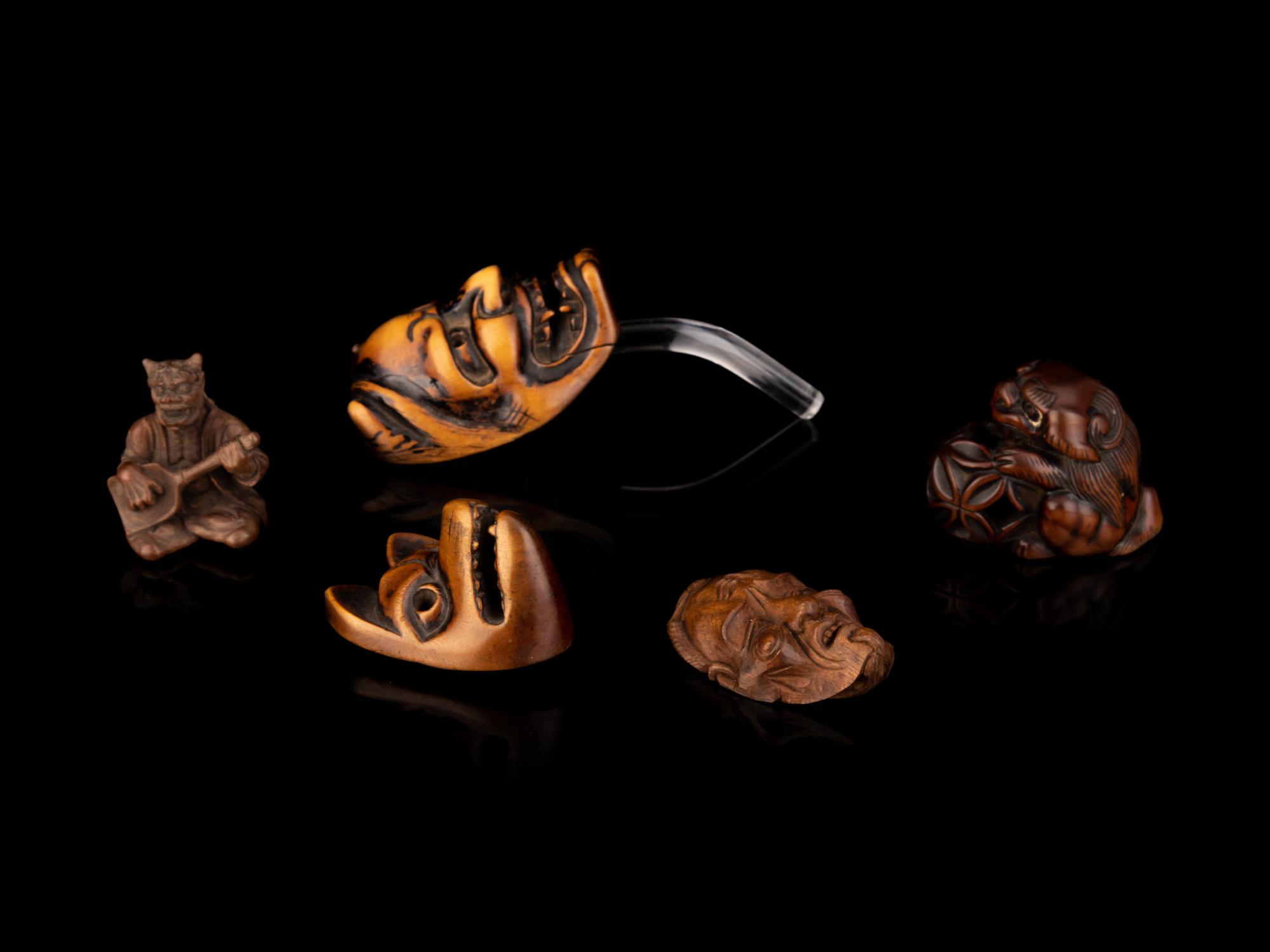 Five Japanese Carved Wood Netsuke