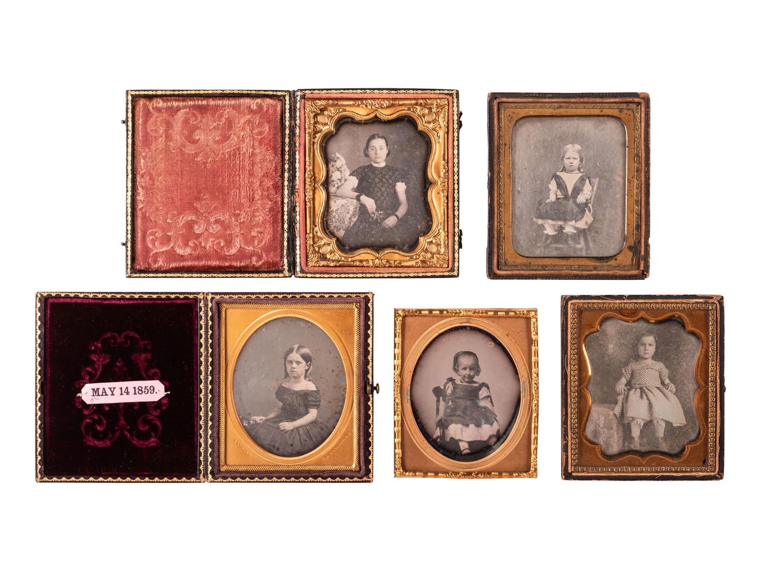 [EARLY PHOTOGRAPHY]. 37 sixth plate daguerreotypes and ambrotypes of young girls.