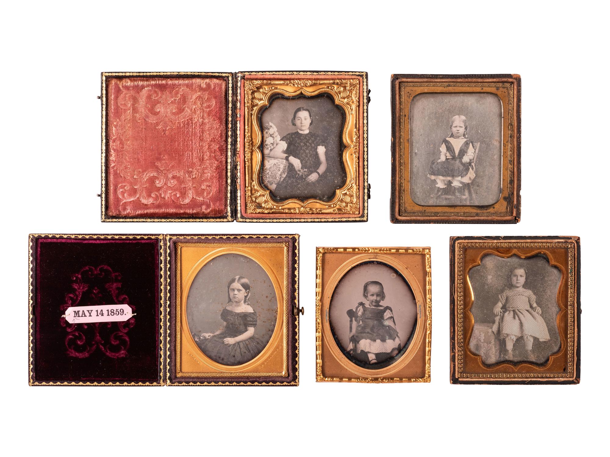 [EARLY PHOTOGRAPHY]. 37 sixth plate daguerreotypes and ambrotypes of young girls.