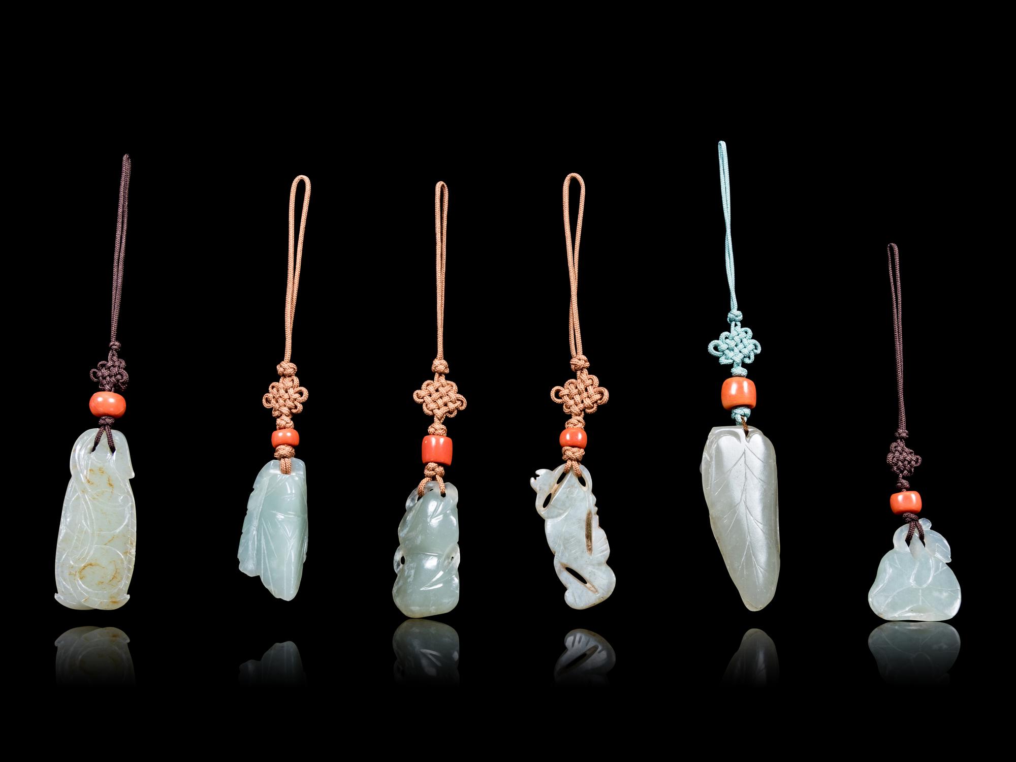 Six Chinese Celadon Jade Pendants