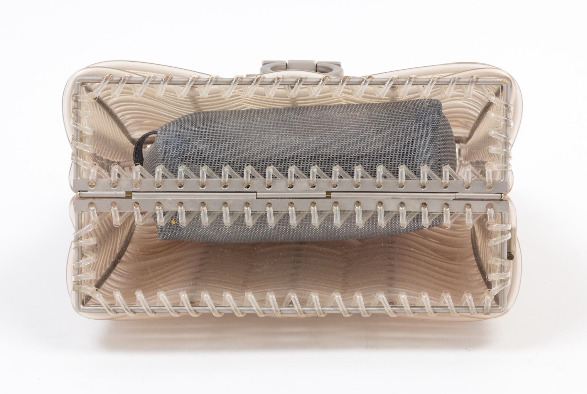 A Salvatore Ferragamo Gancini Plastic Weave Handbag, 8" x 8" x 4.5"; Handle drop: 4".