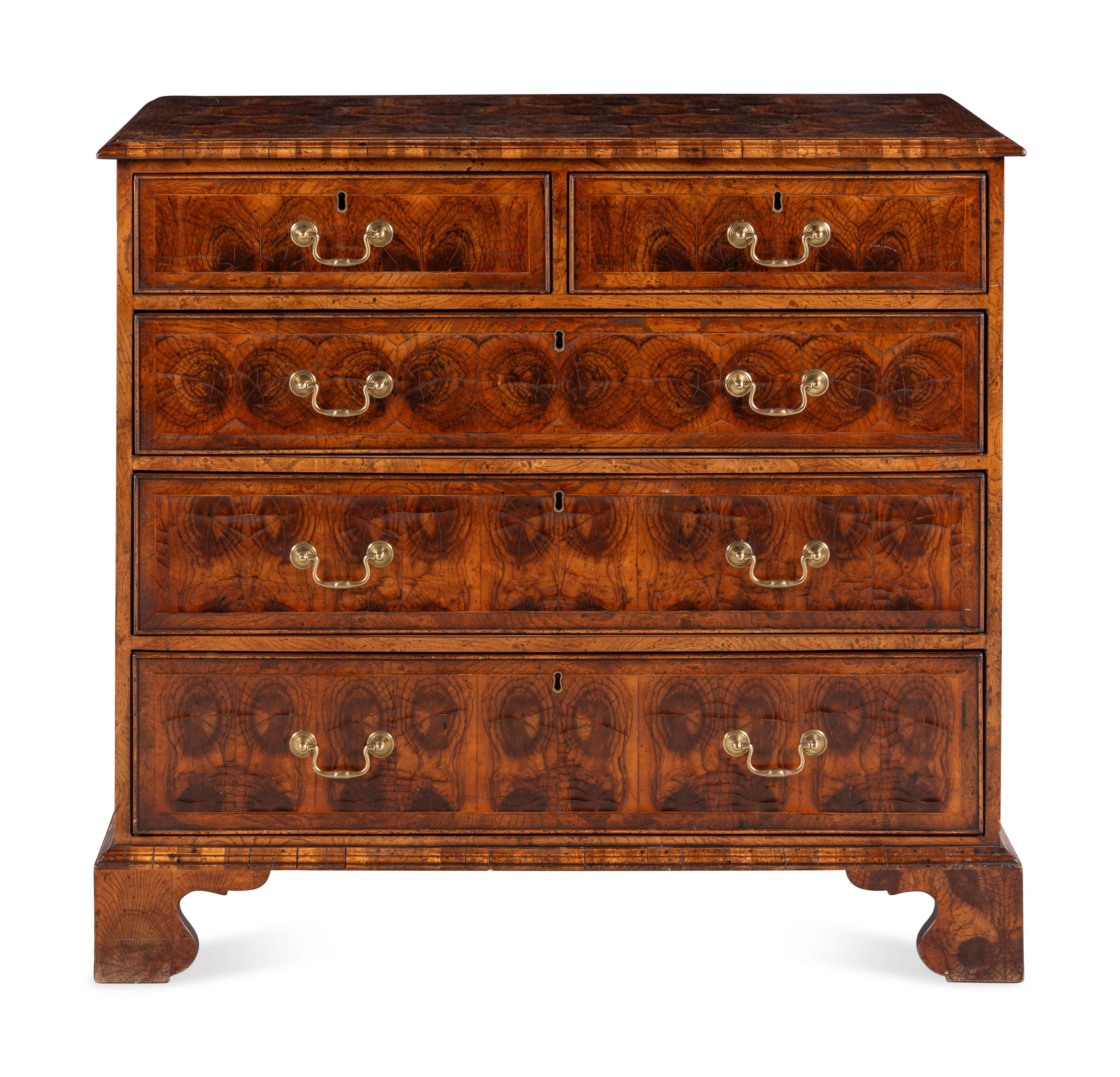 A William and Mary Style Oyster Walnut Chest of Drawers