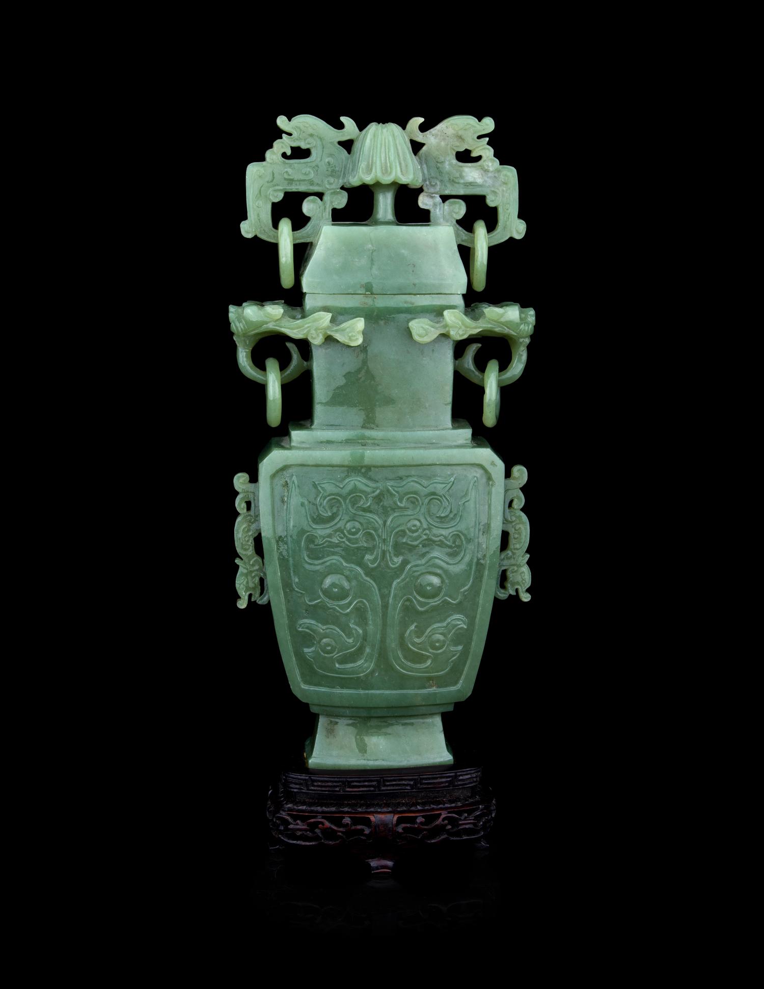 A Carved Celadon Jade Covered Vase
