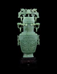 A Carved Celadon Jade Covered Vase