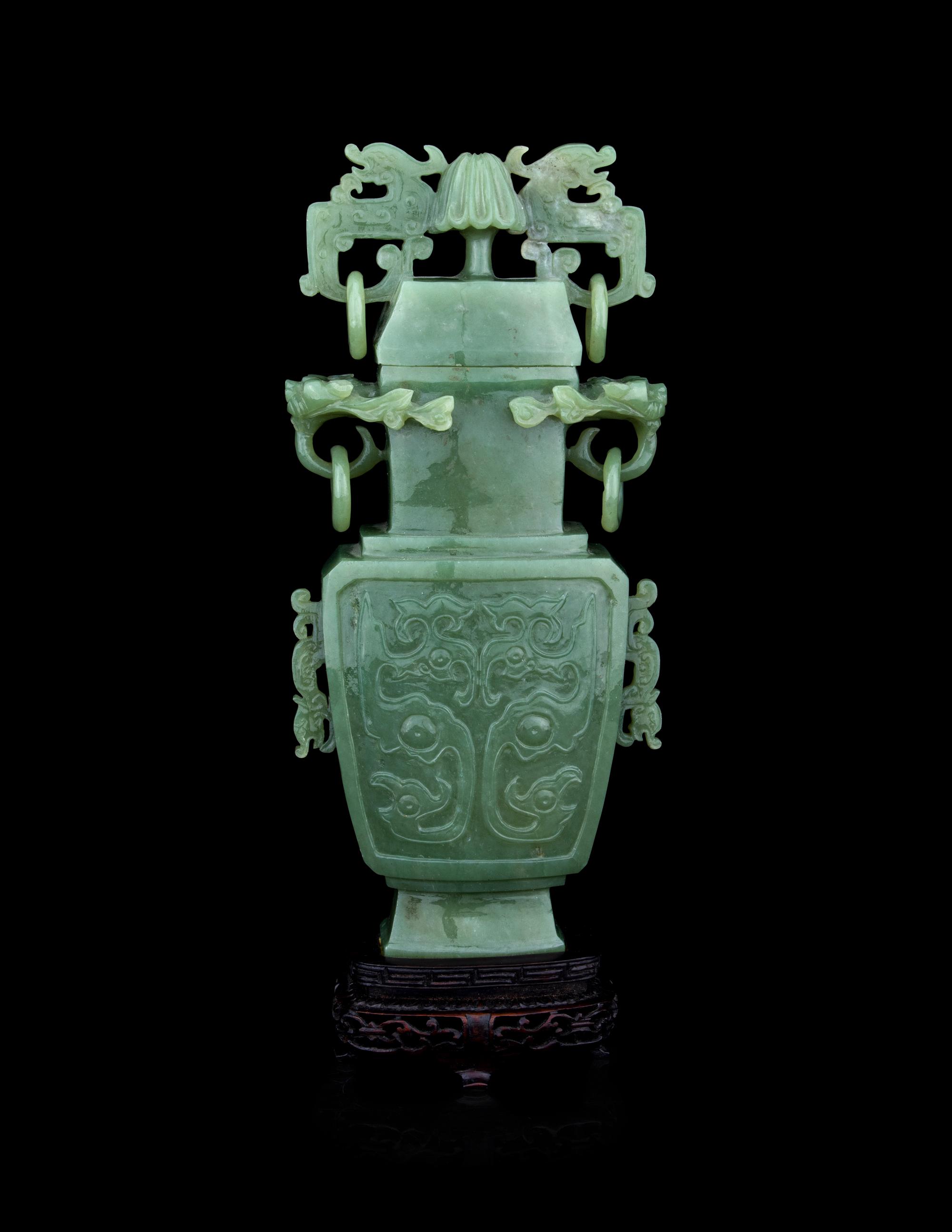 A Carved Celadon Jade Covered Vase