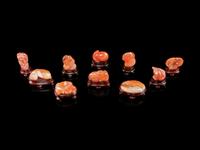 Ten Small Chinese Carnelian Agate Carvings