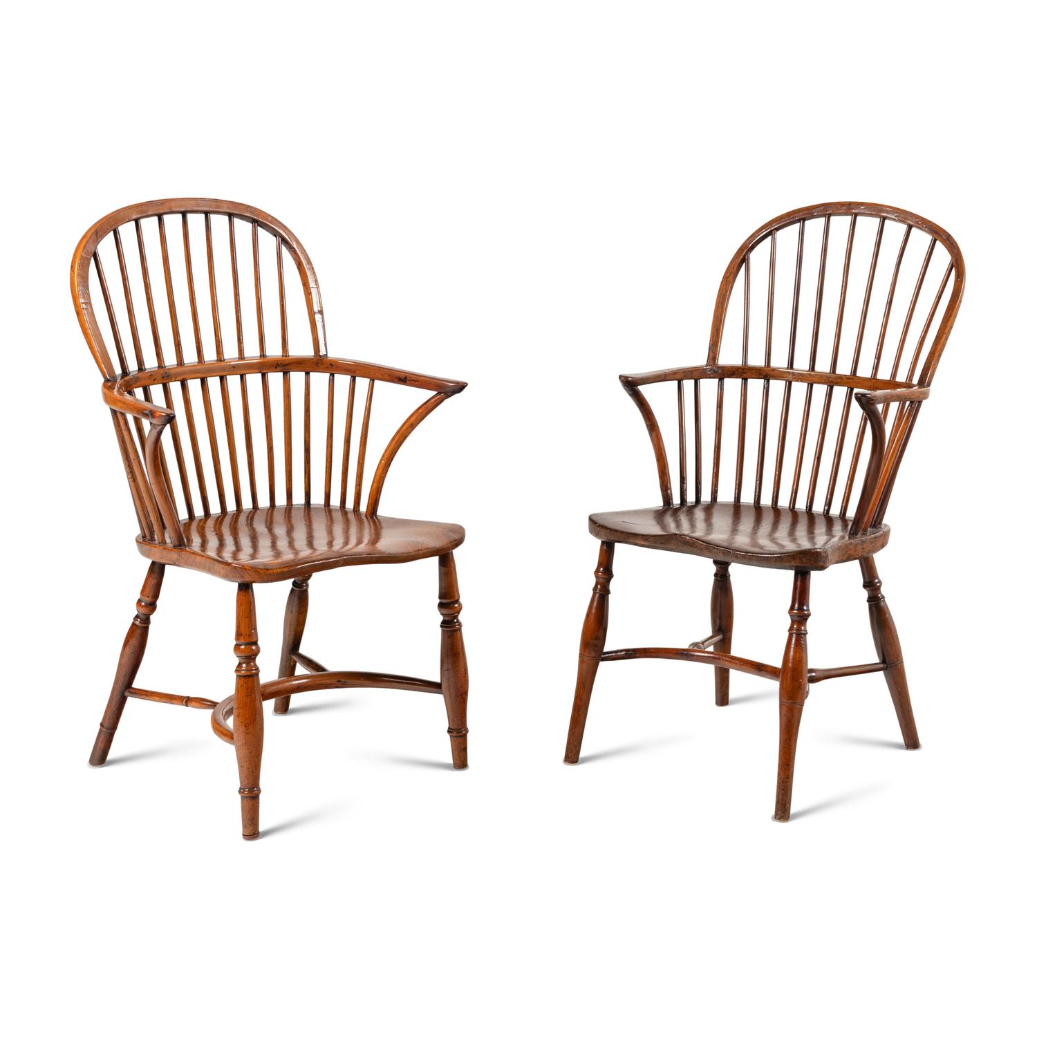 An Assembled Set of Seven Yew Wood Windsor Chairs