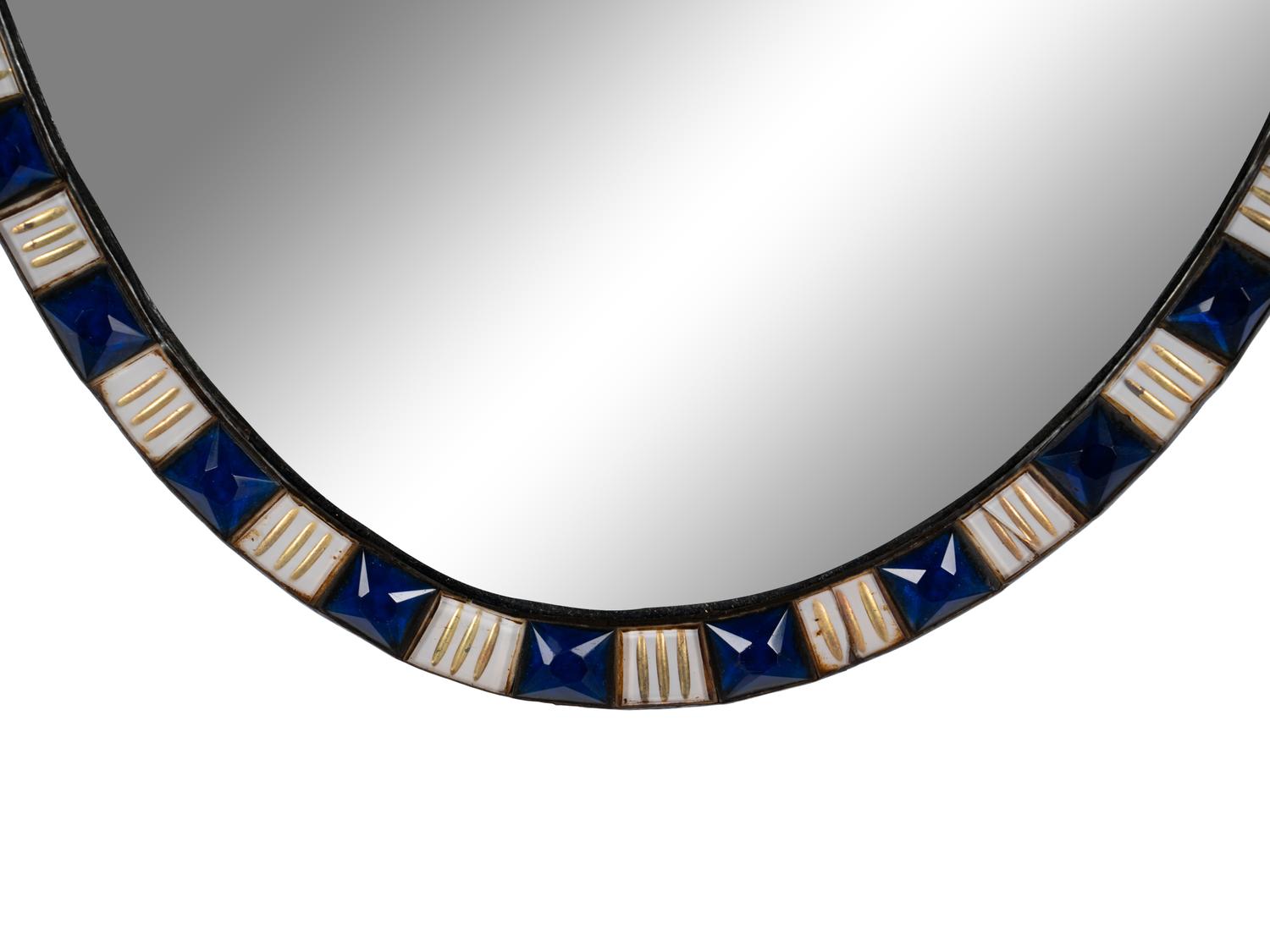 An Irish George III Cobalt and Colorless Cut Glass Oval Mirror