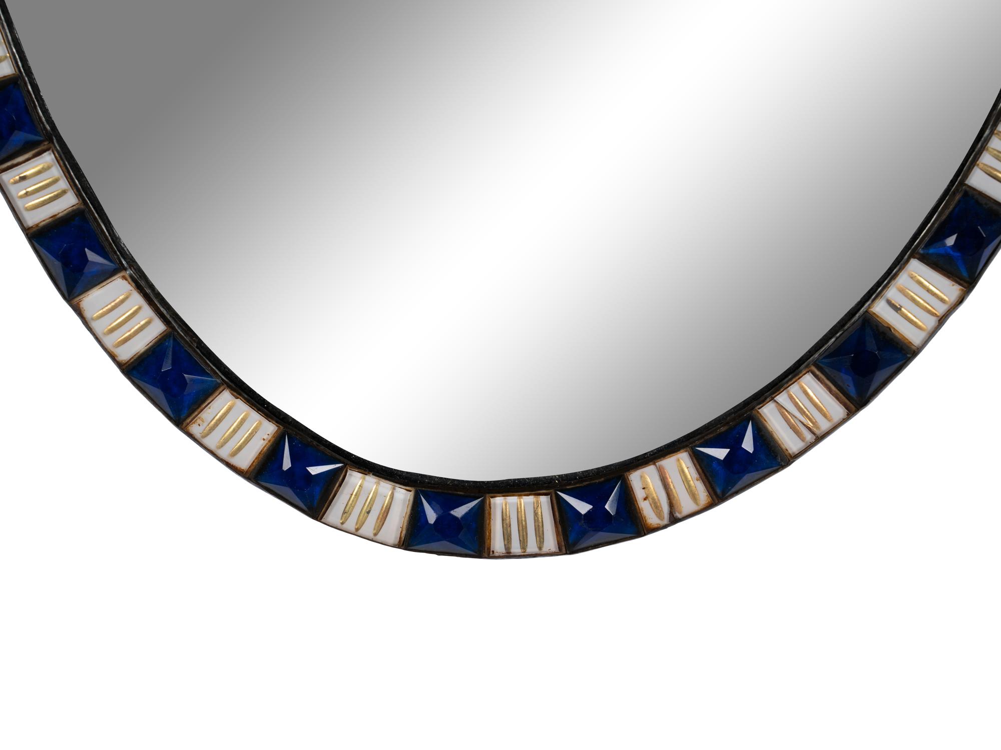 An Irish George III Cobalt and Colorless Cut Glass Oval Mirror