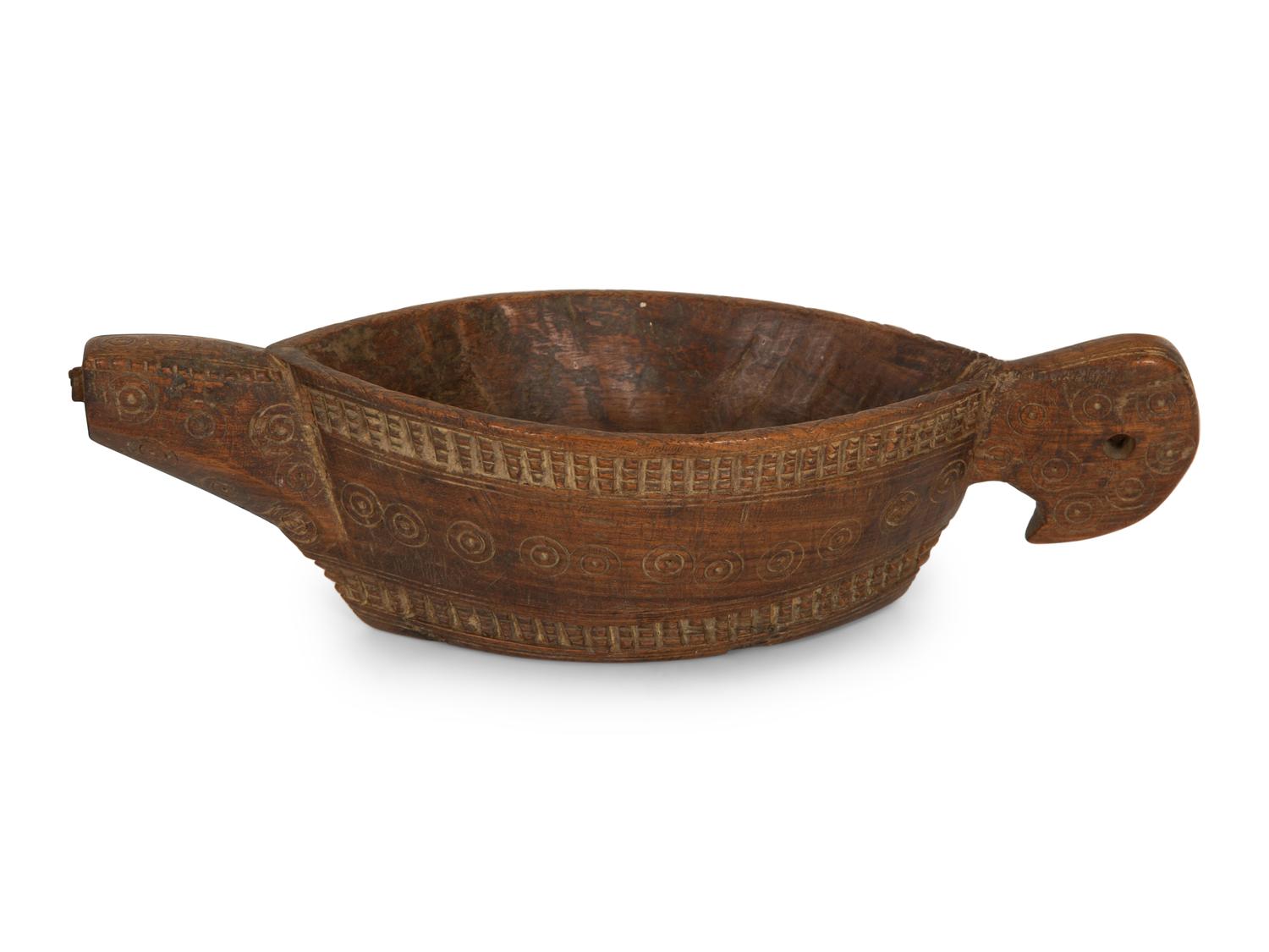 A Mughal Painted Wood Paddle and Two Oceanic Carved Wood Articles